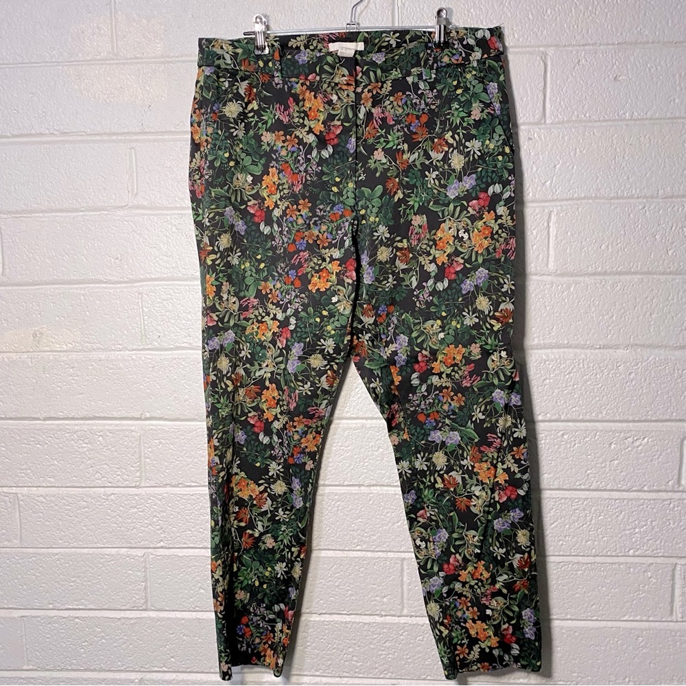 H&M Floral Printed Pants Size 14 Cropped Ankle Trousers Front Pockets Dressy